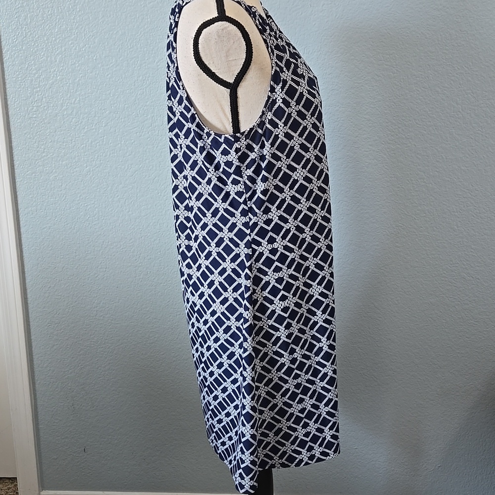 JUDE CONNALLY Sleeveless Halter Mini Dress Navy White Geometric Print Sz LARGE - Picture 5 of 9